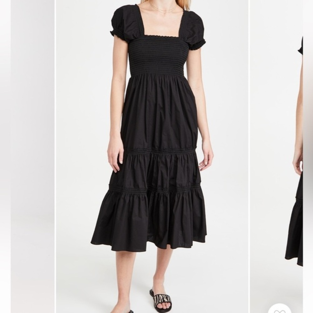 O.P.T Anthropologie Black Square Neck Smocked Maxi Dress Size Small
